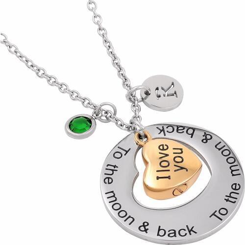 IJMD0049 Stainless Steel Cremation Love You to The Moon and Back Heart Pendant for Ashes Urn Memorial Keepsake Necklace Jewelry