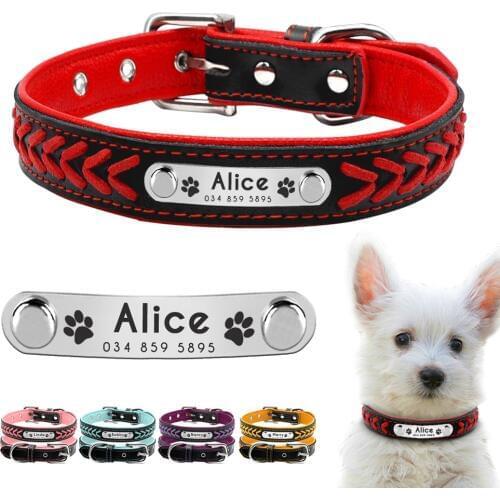 Personalized Dog Collar Customized Dog Collars Padded PU Leather Pet Collar Name ID Collars for Small Medium Large Dogs Cats