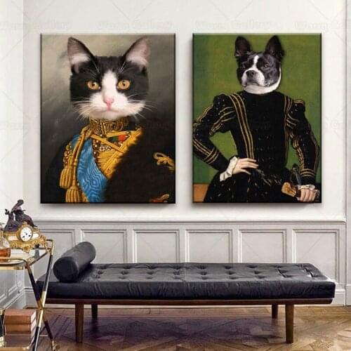 Vintage Style Animals Canvas Painting Deer Cat Dog Portrait Posters and Prints Nordic Wall Art Picture for Living Room Decor