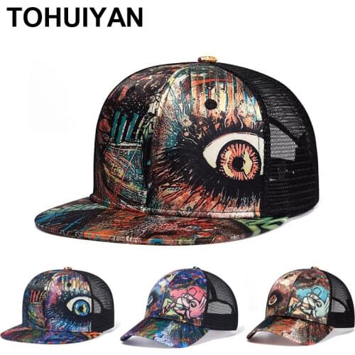 TOHUIYAN Graffiti Printing Trucker Caps for Men Summer Mesh Dad Hat Outdoor UV Protect Sports Cap Women Streetwear Baseball Hat