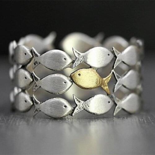 Small Fish Shape Opening Adjustable Countercurrent And Up Small Goldfish Men and Women Paragraph Jewelry Ring