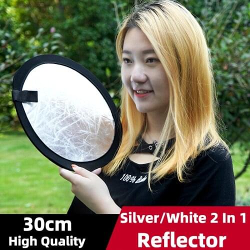 30cm Round Reflector Mini Home Photo Props Silver Reflector Outdoor Handheld 2-in-1 Fill Light Plate Photo Studio Accessories