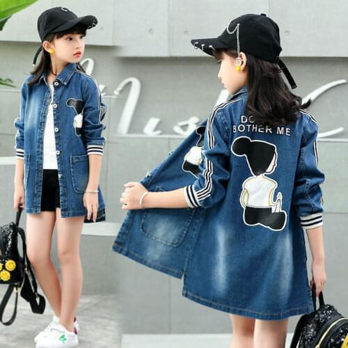 Fashion Coat 2019 Big Girl Clothes Spring Autumn Button Solid Jackets Female Children Cartoon Clothing Kids Denim Overcoat