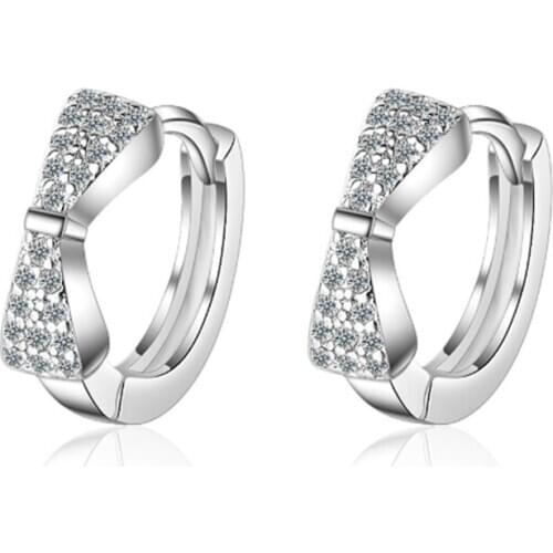 Korean version of the small fresh crystal bow sweet cute personality fashion simple silver plated ear rings YE009