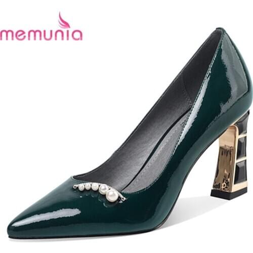 MEMUNIA 2021 Top Quality Single Shoes Patent Leather Women Pumps Pearl Simple Classic Spring Summer High Heels Ladies Shoes