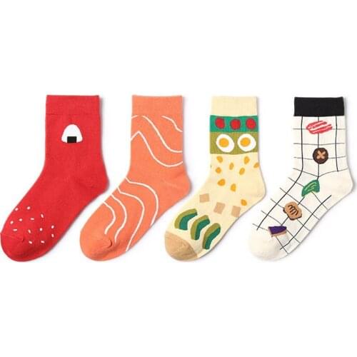 Cute Cartoon Food Printed Socks Winter Cotton Long Calcetines Socken For Woman Girl