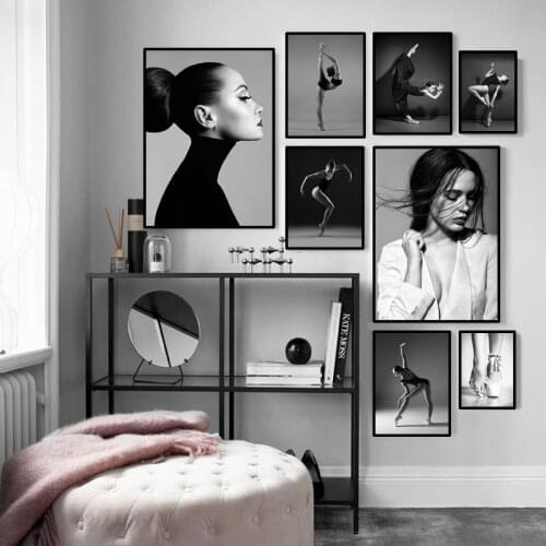 Black White Poster Picture Fashion Elegant Dancing Girl Ballet Wall Art Canvas Painting Nordic Prints for Living Room HD0072