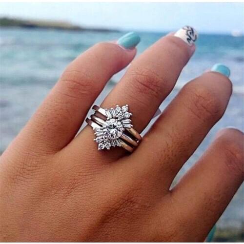 Modyle 3pcs/lot Flower Rings Set Engagement Woman Cubic Zirconia Ring For Women Ladies Lover Party Wedding Jewelry