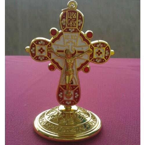 Fine gold-plating Set with diamonds European classical Jesus cross icon car travel ornament crucifix craft jesu rood lamb of god