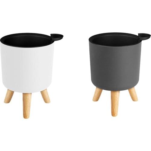 Floor-Standing Round Flower Pot Feet Herbs Self Watering Drainage System Bonsai For Plants With Wooden Legs Nursery