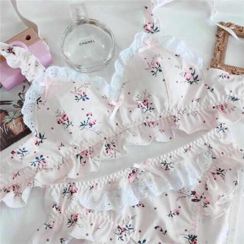 Wriufred Underwear Elegant Floral Modal No Steel Ring Comfortable Lingerie Panty Set Lace Cotton Lining Non-marking Bralette