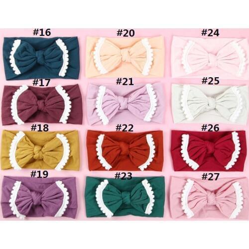 Express Shipping 120pc/lot New Solid Nylon Headband Bow Headbands Kids Children PomPom Trim Nylon Bows Headbands Girls Headwear
