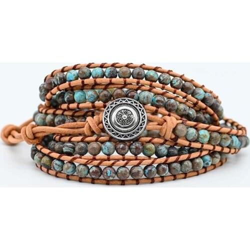 New Classic 5X Natural Stone Wrap Bracelet for Women and Men Stone Leather Wrap Bracelet
