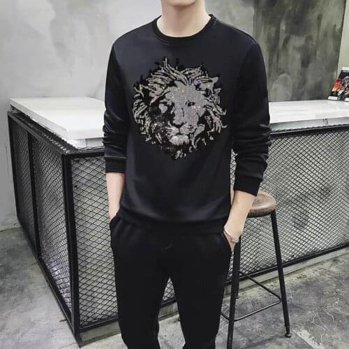 New Mens Tracksuit Top Quality Hoodie And Trousers Hot Drill Skull Gym Casual Loose Plus Size Pullover Cotton Hoody