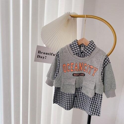 Autumn Girls Long Sleeve Lapel Collar Plaid Shirts Blouse Tops + Letter Vest Waistcoat Children Kids Casual 2Pcs Clothes
