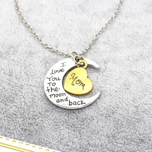 "I Love You To The Moon and Back" Family Collection Moon love Heart Pendant Necklace for Mom Dad Son Doughter Family Gifts