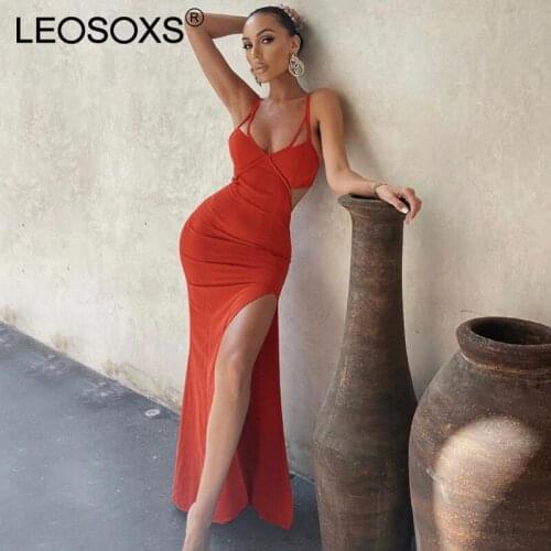 Summer Sexy High Split Maxi Dresses for Women Party Elegant Spaghetti Strap Bodycon Backless Slip Dress Birthday Club Outfits