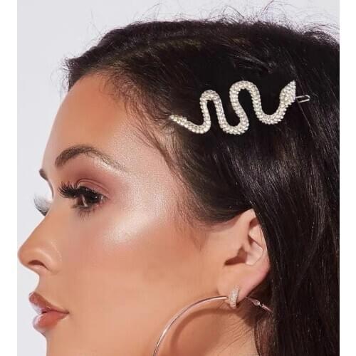 Full Rhienstones Snake Shape Bobby Pins Punk Dark Girls Hair Accessories 2021 Gold Tone Animal Hair Jewlery Hair Ornament