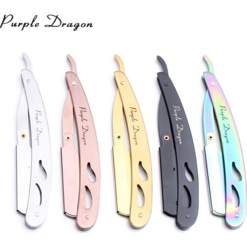 50Pcs 14x2cm Purple Dragon Wholesale Men Straight Barber Edge Steel Razor Folding Shaving Knife Hair Removal Tools Blade Z6102