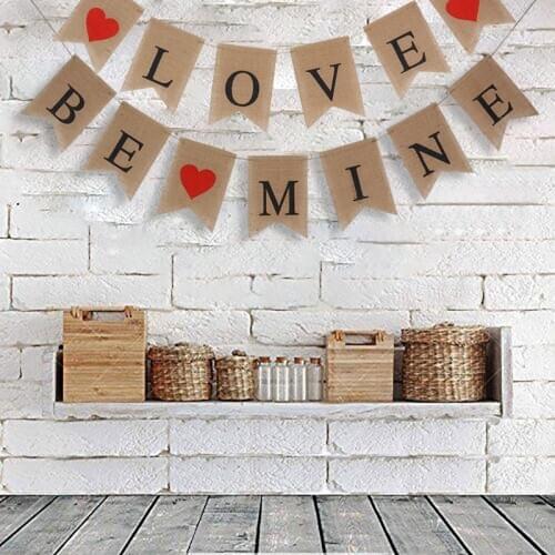 Wedding Decoration Burlap DIY LOVE BE MINE Banner Valentines Day Gift Romantic Garland Marriage bride wedding party supplies