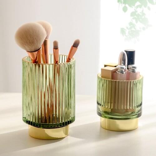Light luxury Emerald Green Makeup Brush Storage Bucket Glass Desktop Comb Lipstick Eyebrow Pen Organizer Holder Nordic Style