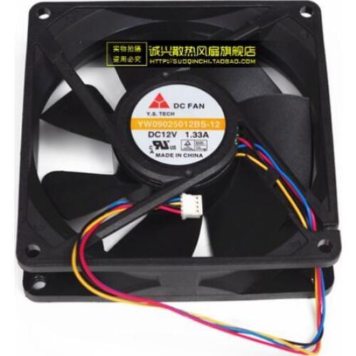 Y.S TECH YW09025012BS-12 Server Cooling Fan DC 12V 1.33A 90x90x25mm 4-wire