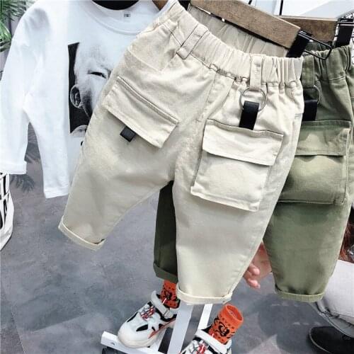 2020 Spring Autumn Toddler Boys Pants Casual Korean Trousers For Boy Fashion Big Pocket Baby Children Pants 2 3 4 5 6 7 Years