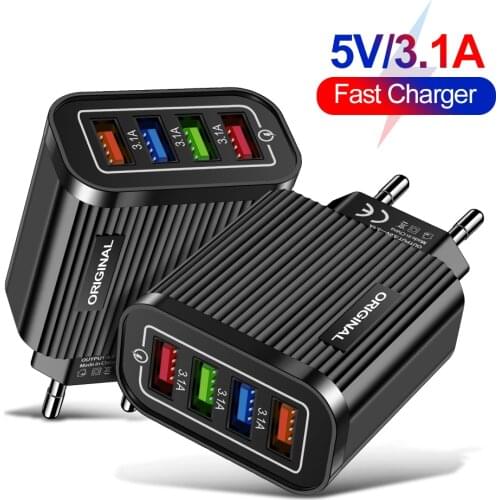 High Quality 4 Port USB Charger EU/US Phone Travel Wall Chargers Fast for iphone11Huawei Quick Charge Adapter Ipad Tablet