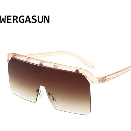 WERGASUN Rimless Square Sunglasses Women Retro One Piece Sun Glasses Female Brand Designer Transparent Goggle Glasses Ladies