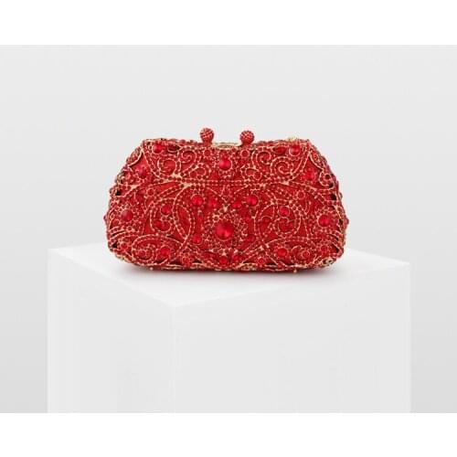 XIYUAN Women Red/Silver/Black Color Crystal Clutch Bag Evening Bags Ladies Gala Dinner Minaudiere Purses Wedding Bridal Handbag