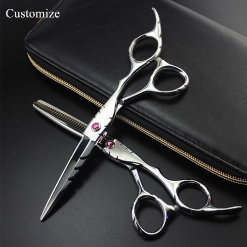 Customize professional Japan 440c 5.5 & 6 inch pink hair salon scissors cutting barber thinning shears hairdressing scissors set