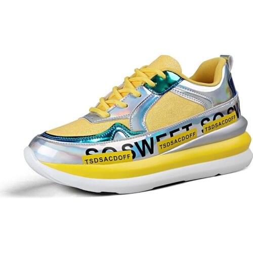 TUINANLE Women Sneakers Breathable Mesh Gold Platform Ladies Shoes Autumn Knitting Flat Casual Glitter Sequined Chunky Sneakers