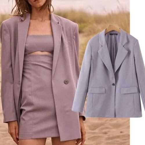 Dave&Di Blazer Feminino Enlgand Vintage Fashion Blogger Oversize Solid Boyfriend Blazer Women Women Blazers And Jackets Tops