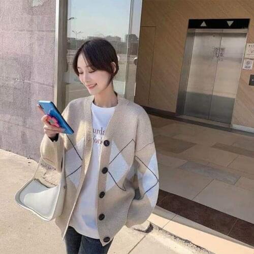 V Neck Women Button Khaki Blue Cardigan 2021 Long Sleeve Sweater Autumn Winter Knitted Loose Oversized Jumper Overcoats Casual