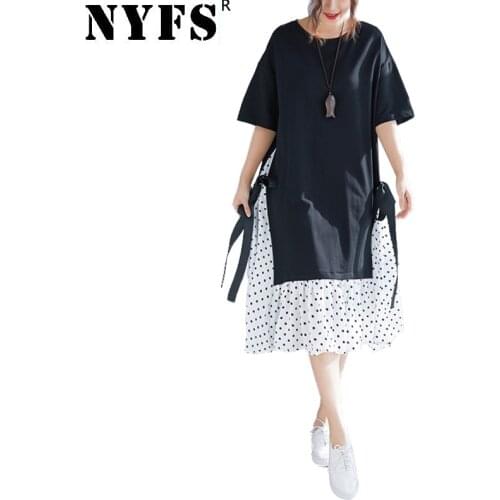 NYFS 2021 New Summer Dress Fashion stitching temperament Long Dress Loose Dot Woman Dress Vestidos Elbise Robe