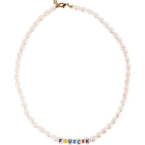 Women freshwater pearl lover babe boss Initial Alphabet Name Necklaces DIY Letter Necklace Jewelry Not Change Color Dropshipping