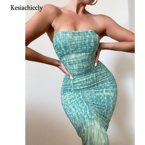Kesiachiccly mesh print bodycon dress Sexy summer women off shoulder dinner party midi dress Female slash neck elegant dress