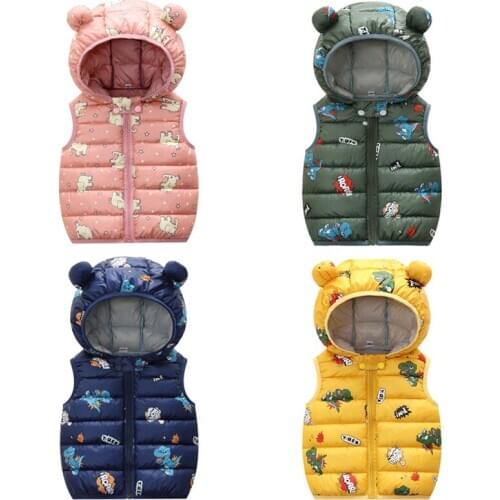 Girls Vests Winter Cartoon Hooded Warm Baby Girl Clothes Casual Ear Pattern Boys Jacket Kids Coat Children Clothing For 0-4 Year