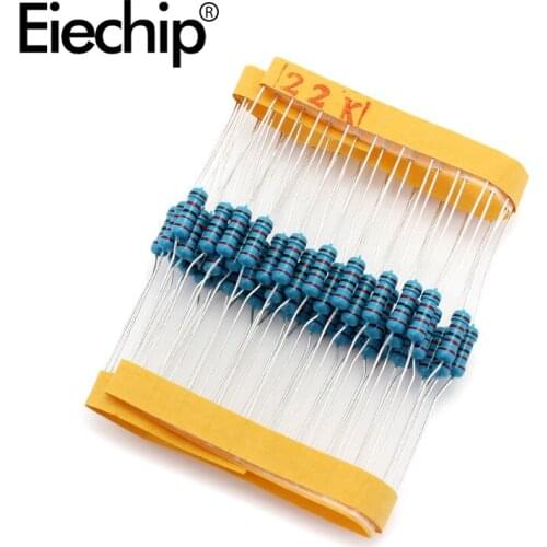 100pcs/lot 0.5W 1 ohm 1% Metal film resistor 1/2W resistance 22K Electronic resistors
