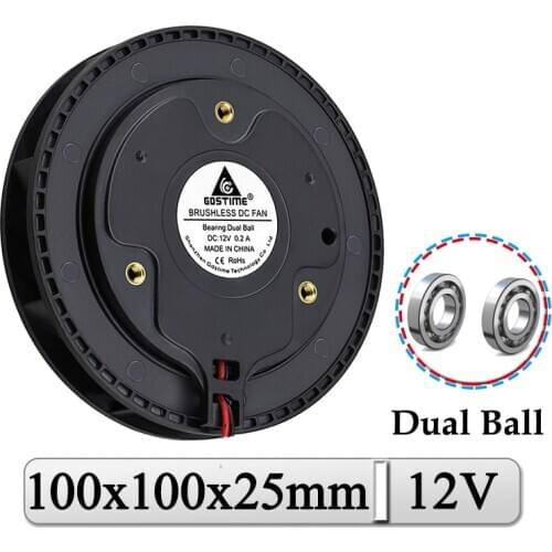 2Pcs Gdstime DC 12V Fan 100mm 100x100x25mm New Centrifugal Turbo Blower Fan 10cm 100mmx25mm Dual Ball Cooler Fan