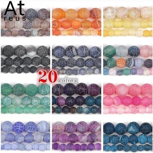 20Color Natural Stone Frost Cracked Dragon Veins Fire Agates Beads 6 8 10MM Round Bead for Jewelry Making Handmade Diy Bracelet