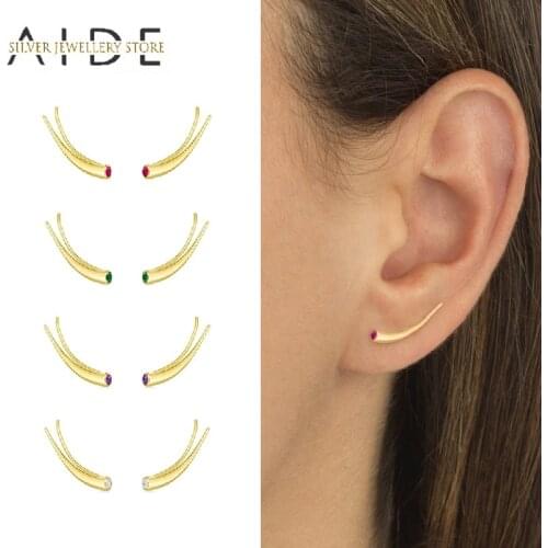 AIDE Fashion Horns Stud Earrings For Women Minimalism Colorful Zircon Piercing Earings Fine Jewelry Gift pendientes plata 925