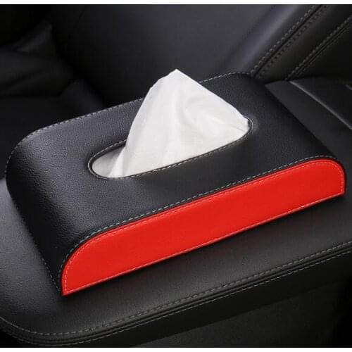 Car Red Color Armrest Leather Tissue Box Auto Accessories Holder Creative Removable Paper Napkin Box Organizer For Car