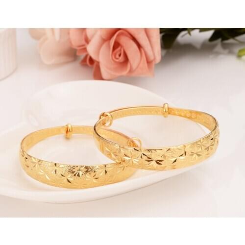 Bangrui 2pcs African Bangles for Womens Gold Color Dubai Jewelry Ethiopian Bangle Arab Bracelets,Bridal Gift/Mom Present