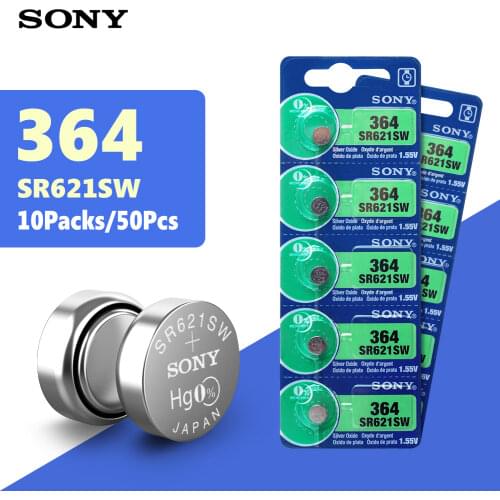 2pcs New Sony 100% 1.55V 364 SR621SW V364 SR60 SR621 AG1 Watch Battery Button Coin Cell Batteries MADE IN JAPAN