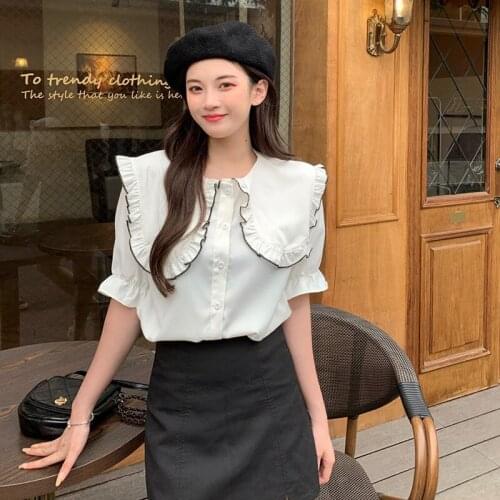 White top summer new Korean style loose doll collar short-sleeved blouse trend