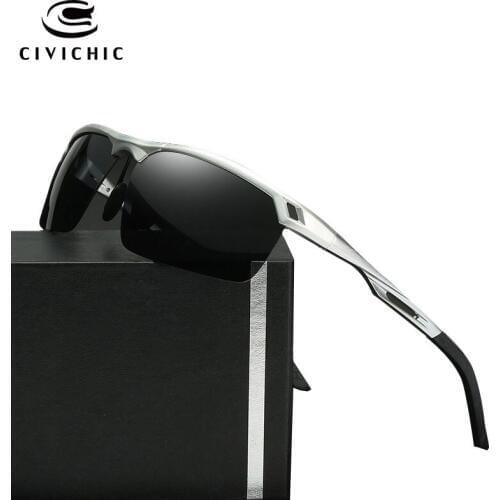 CIVICHIC Semi-rimless Night Vision Goggles Al-Mg Polarized Sunglasses Outdoor Oculos De Sol Driving Glasses Hipster Eyewear E175