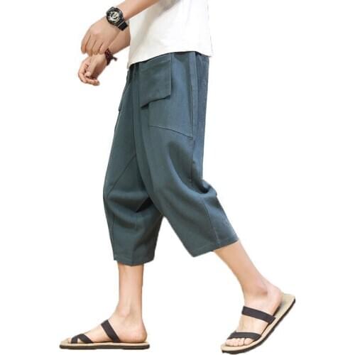 Cotton Beach Harem Pants For Men Plus Size Drawstring Joggers Sportswear Pant Streetwear Korean Casual Loose Trousers Men