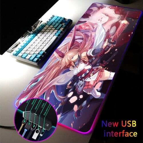Honkai Impact RGB Mouse Pad Anime Girl Yae Sakura Multi-interface Four USB Docking USB HUB XXL Typec Interface MousePad DeskMat