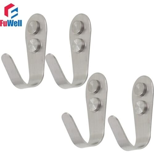 4pcs Stainless steel Coat Hooks 2mm Thickness Hanger Door Wall Mount Bathroom Kitchen Towels Holder Household Storage Tools